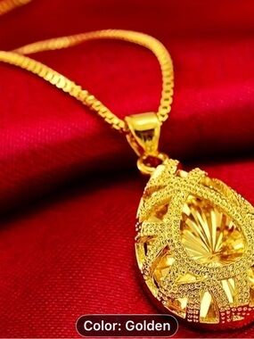 3pcs 24k gold plated Teardrop Pendant Necklace & earrings Women’s Jewelry